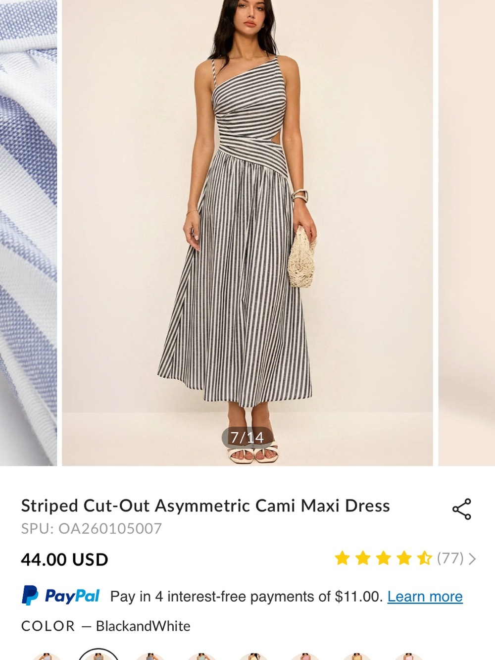 NWT - Commense Striped Cut-Out Asymmetric Cami Maxi Dress - Black and White